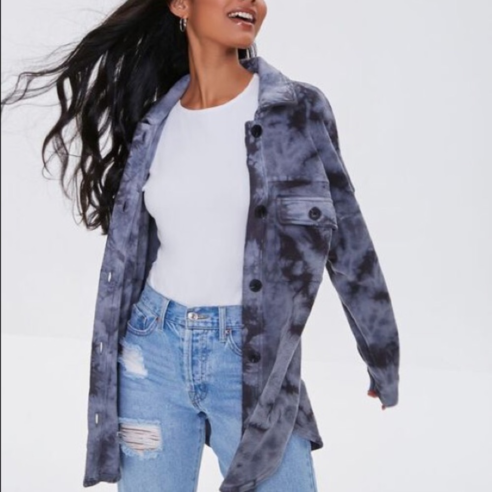 Forever 21 Tie-Dye Reverse Fleece Shacket